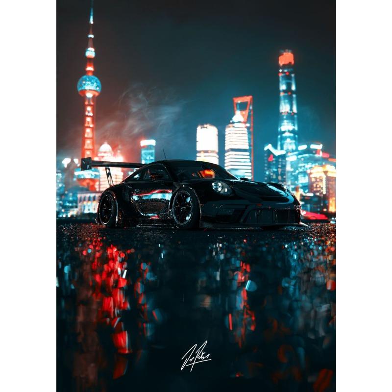 Modern Cars Vintage Sport Neon Car Gold Night Painting and Prints Canvas Poster Wall Art Pictures for Living Room Decor Cuadros