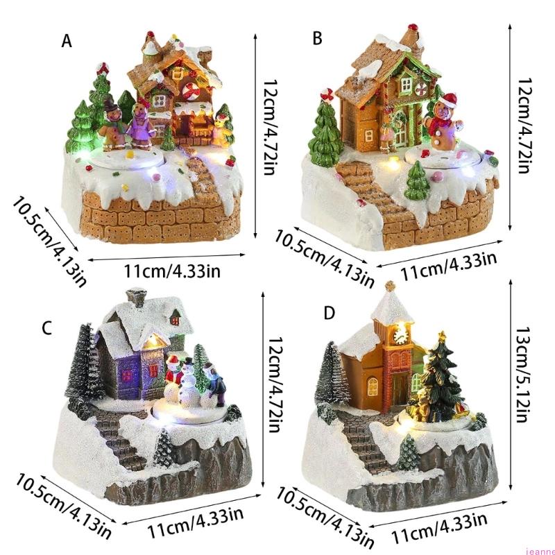 Battery Powered Music Box Snow House Ornament Christmas Handmade Holiday Decoration with Battery Powered LED Light