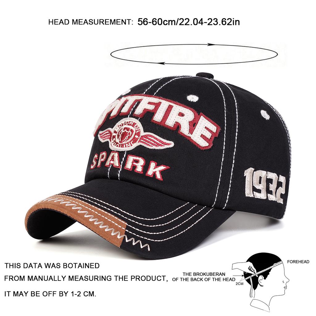 Men's Letter SPITFIRE SPARK Baseball Cap Retro Fashion Casual Sports Hat Adjustable Cotton Hip-hop Hats Travel Caps