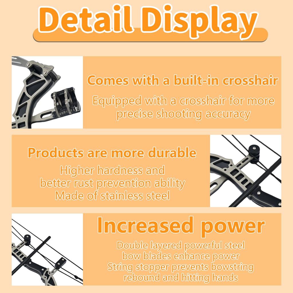 High Power Compound Bow Set Stainless Steel Pulley Toy For Indoor Outdoor Shooting & Stress Relief