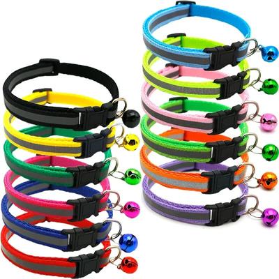 Reflective Cat Collar Adjustable Buckle Neck Ring Necklace Bell Pet Products Safety Nylon Colla Collar Para Gatos