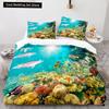 Underwater World King Queen Duvet Cover Cartoon Ocean Animal Bedding Set for Kids Fish Coral Sea Life Soft Polyester Quilt Cover