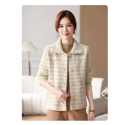 Autumn and Winter Solid Color Button Pocket Long Sleeve Lapel Cardigan Flocked Casual Elegant Women's Coat Top