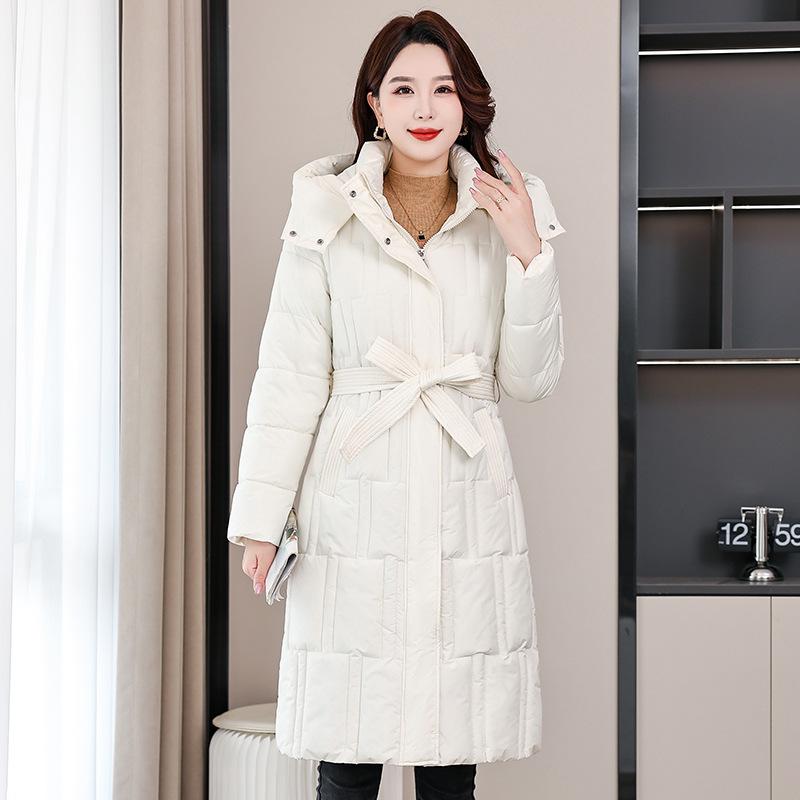 Down cotton jacket women's 2025 winter new Korean cotton jacket waist-cinched mid-length thickened slimming hooded jacket