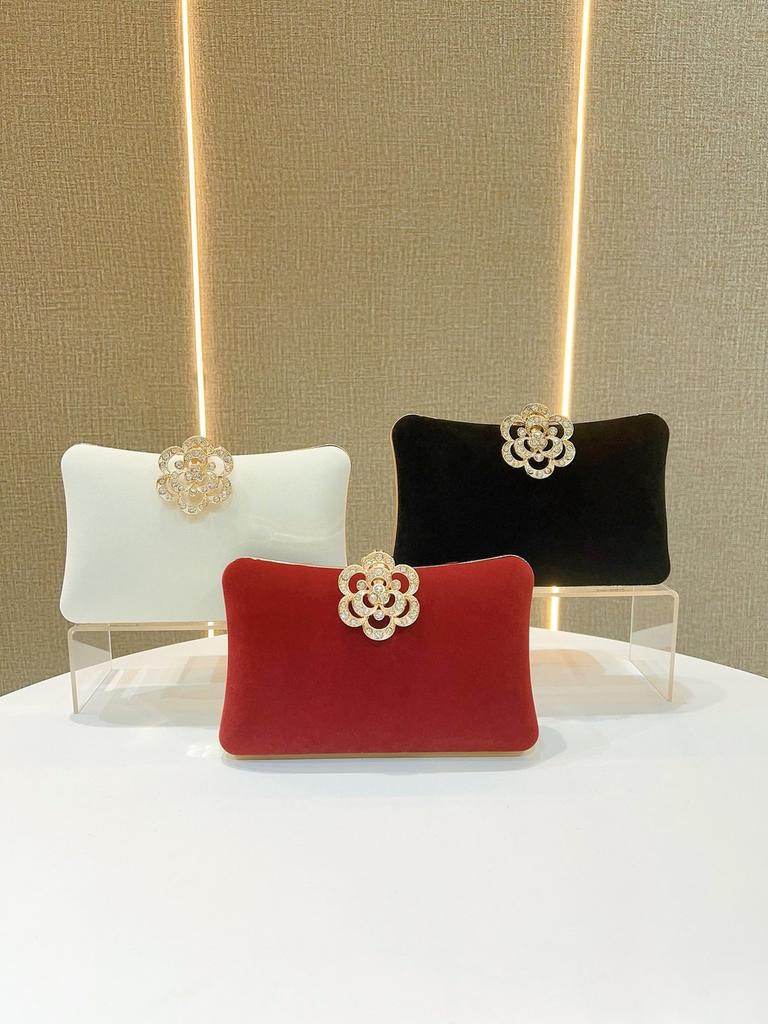 Pochette in Velluto con Diamanti e Chiusura a Serratura per Matrimoni Serale