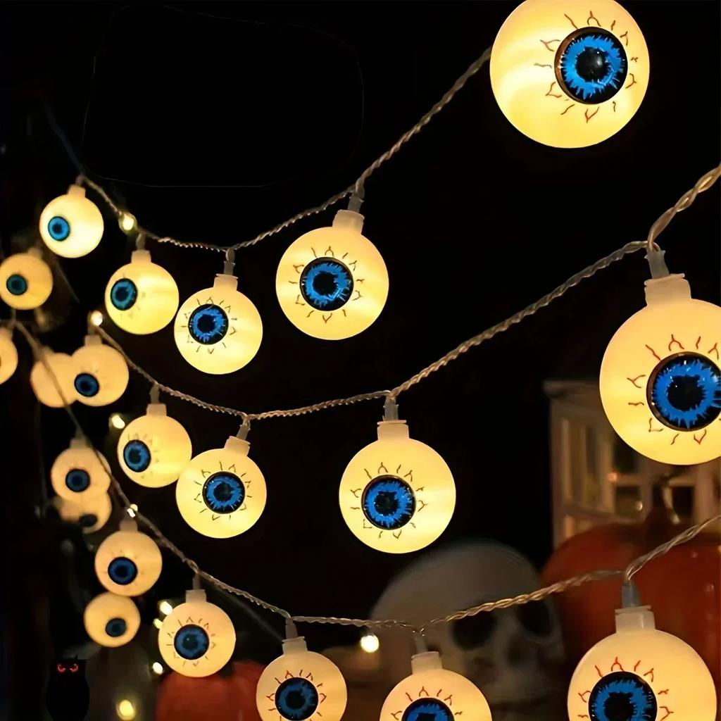 Halloween Eyeball Pumpkin Ghost Horror Lights DIY LED Hanging String Lights Battery Powered Indoor Outdoor Festival Party Decor