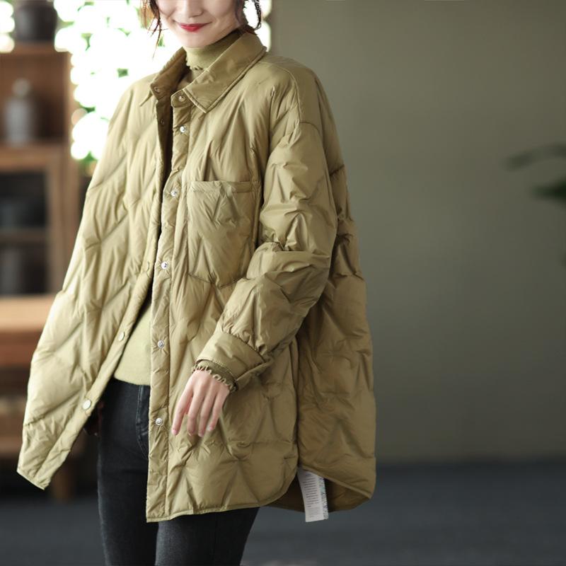 

Корейская версия однобортной легкой куртки-пуховика с V-образным вырезом и лацканами из белого утиного пуха горячего прессования, женская зимняя куртка свободного покроя Diamond 2024 года M