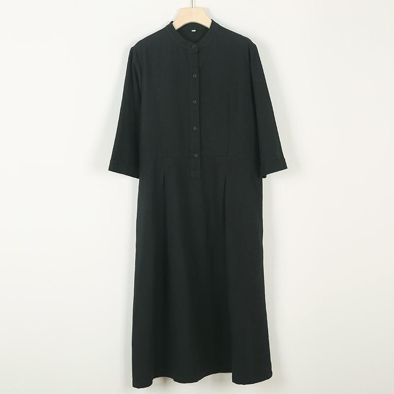 Johnature Kadın Vintage Bahar Yedi Kollu Düğmeli A Kesim Cepli Kadın Elbiseleri