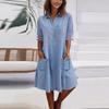 Mesh Patchwork Solid Color Denim Short Sleeved Dress