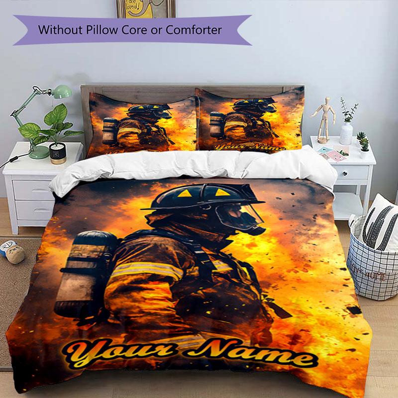 3PC Custom Name Firefighter's Courage Bedding Set Duvet Cover Closure Includes 1 Duvet Cover & 2 Pillowcases for Bedroom