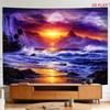 2D Flat, [2D Plane Printing] 1 Large Size/small Size Pattern Printed Tapestry- Sunset, Ocean, Mountains, Waterfall, Vibrant Colors, Room Wall Decorati