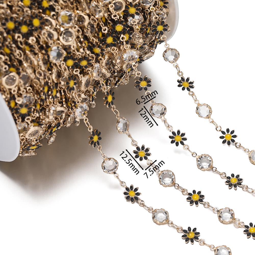1meter Copper Chains Daisy with Glass Rhinestone Chain Findings for Bracelet Necklace DIY Jewelry Making Accessories