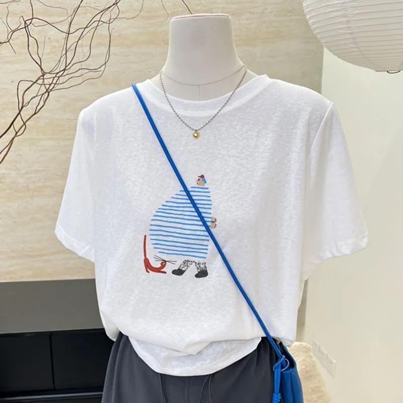

Women s Cartoon Print Crew Neck Short Sleeve T-Shirt S білий