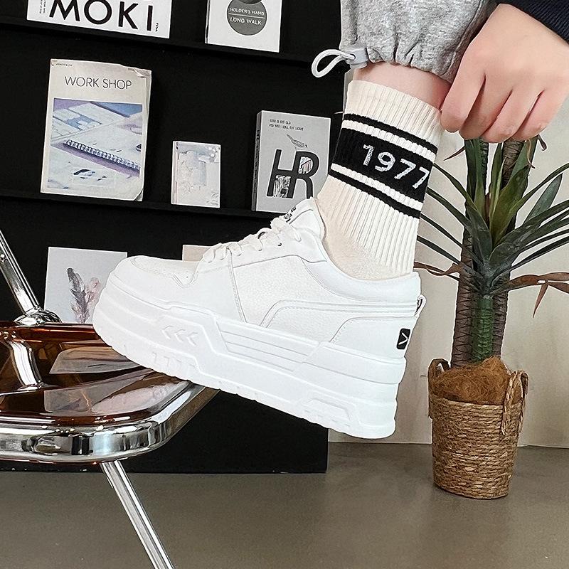 Platform white shoes women's leather  new board shoes women's height increase sports and leisure versatile women's shoes tide