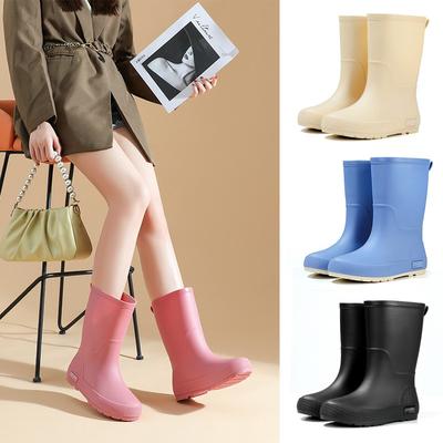 Dames Outdoor Modetrend Middenhoge Waterdichte en Antislip Regenlaarzen