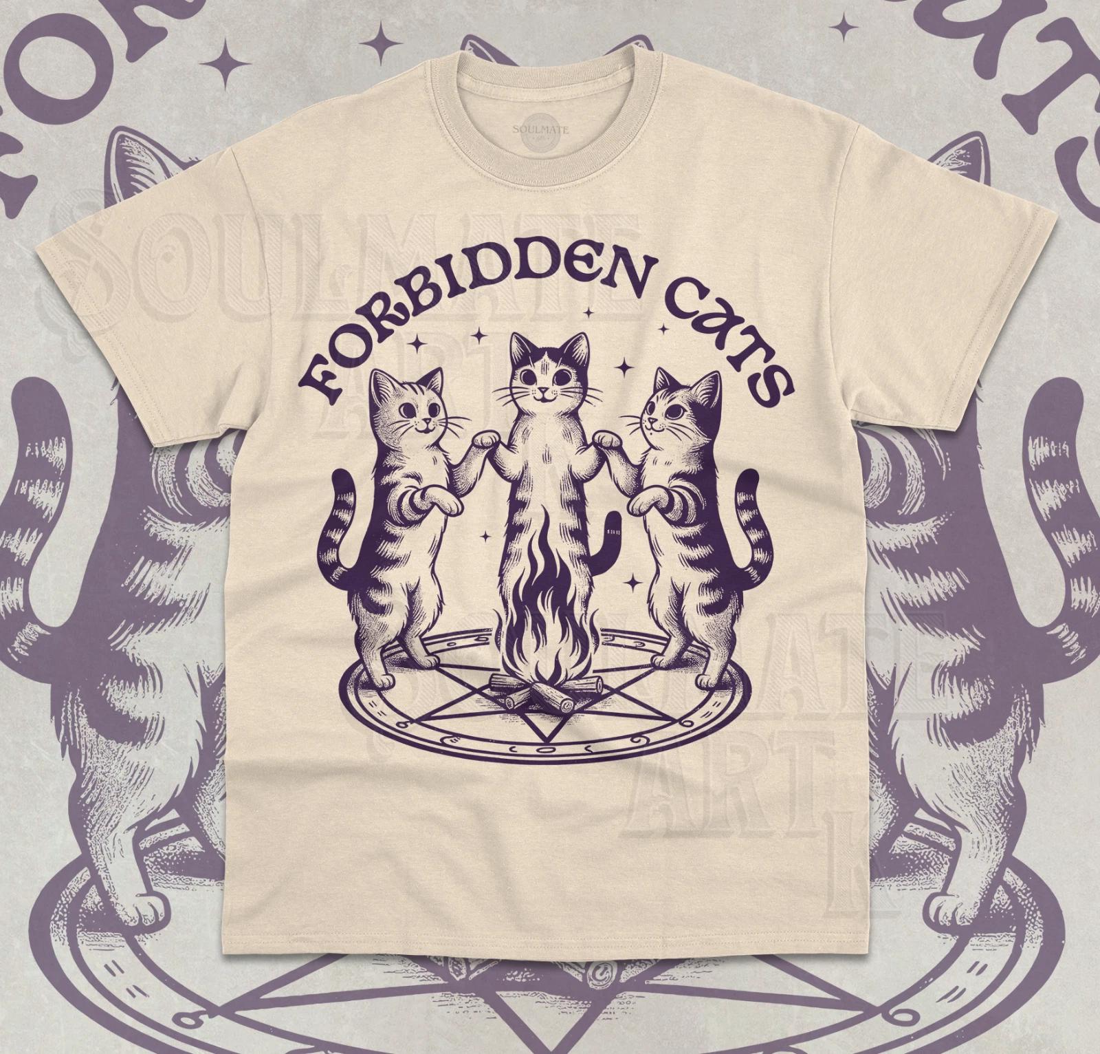 Forbidden Cats Ritual T- Shirt Funny Meme Cute Kawaii Cats Weird Unisex  Shirt 2XL