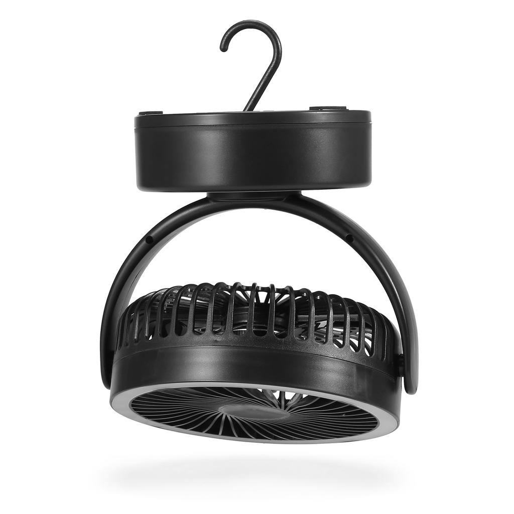 Przenośny wentylator kempingowy na baterie z latarnią LED, zasilany bateryjnie wentylator biurkowy z haczykiem do zawieszania do domu, namiotu, samochodu, na sytuacje awaryjne