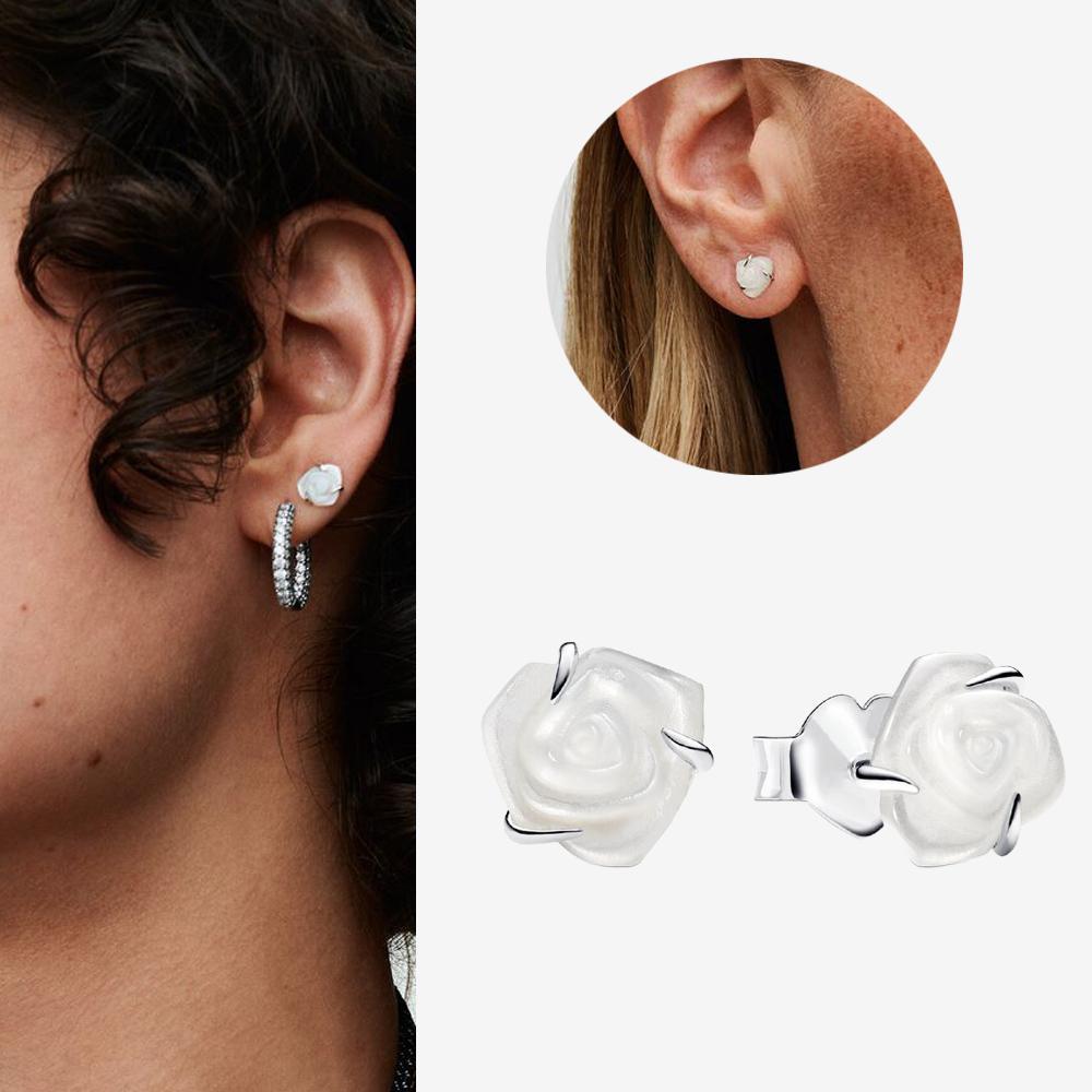 Authentic 925 Silver Cherry Blossom Bow Heart Hoop Stud Drop Earrings plata de ley Jewelry DIY Birthday Gift Original