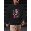 Round Neck Streetwear Sweater for Men, Machine Washable Urban Fashion Statement Ideal for Concerts & Casual Attire, Featuring a Skeleton Character In