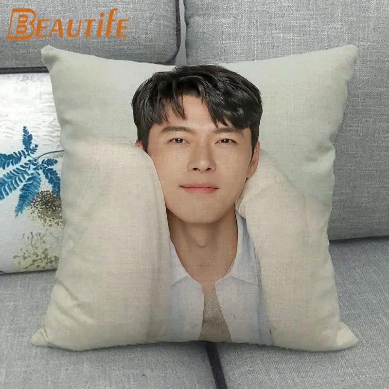 Custom Crash Landing On You Hyun Bin KPOP Pillowcase 45X45cm Wedding Decorative Eco-Friendly Cotton Linen Fabric Pillow Case