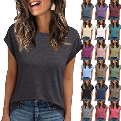 Women Work Casual Fashion Short-sleeved Round Neck Solid Color T-shirt Top