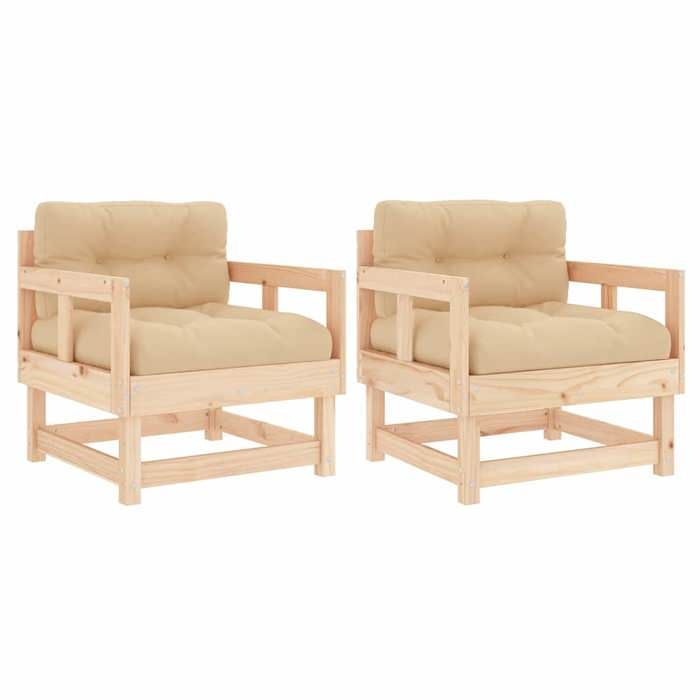 VidaXL Garden Chairs with Cushions Set of 2 Solid Pine Wood 825443