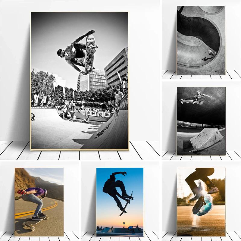 Skateboard-Liebhaber Extremsport Poster Kunstdrucke Leinwandgemälde für Wohnzimmer Wandkunst Bilder Jungenzimmer Dekoration Cuadros