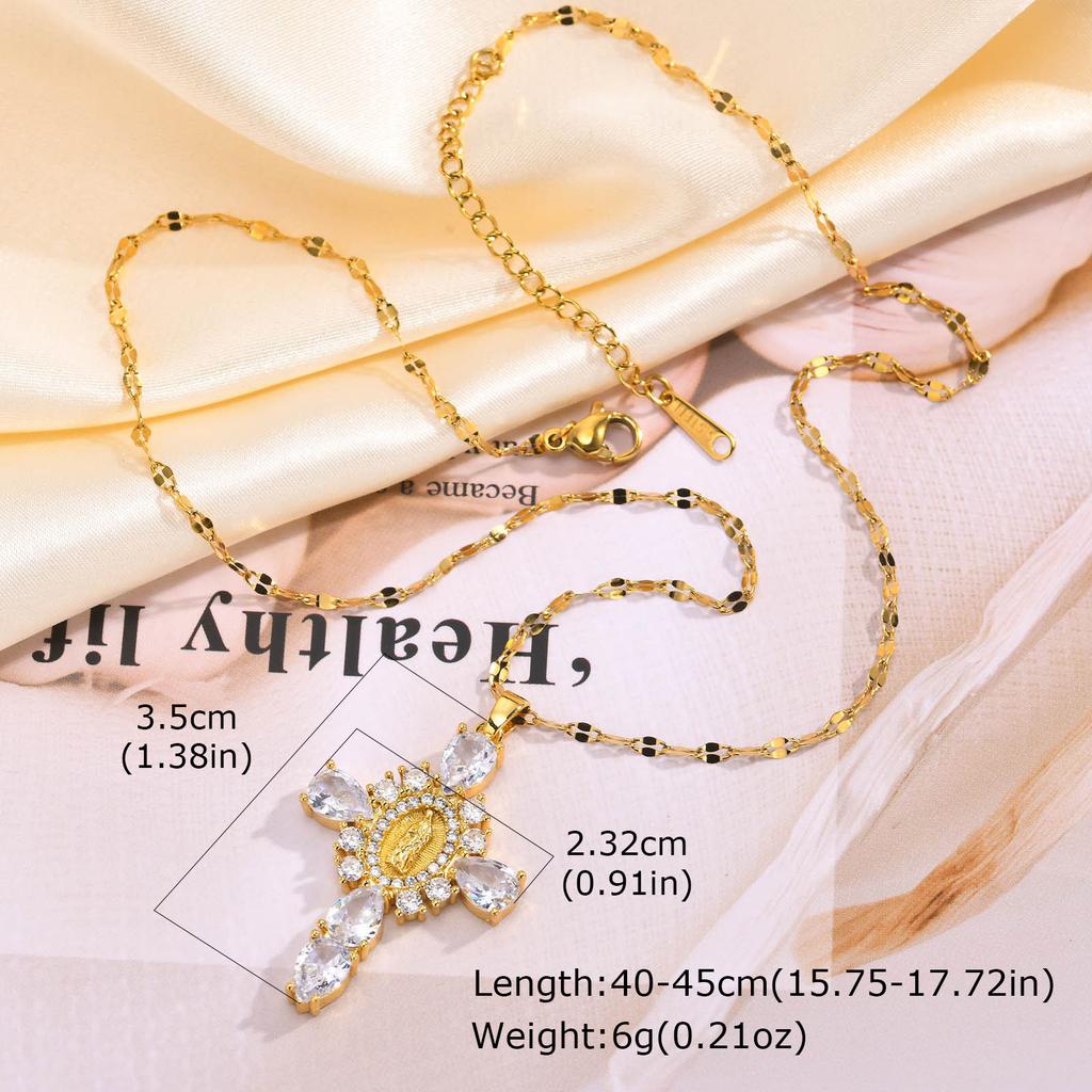 Vnox Gold Plated Pendant Necklaces For Women Stainless Steel Hollow Jesus Cross Necklaces Classic Design Christain Jewelry Gift