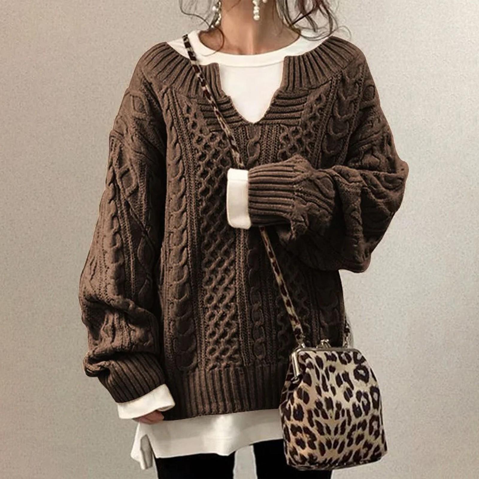 

Женский зимний модный теплый новый свитер с длинным рукавом, вязаный повседневный свитер с конопляным узором XL хаки