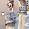 Spring Colorful Short Denim Jacket Women Vintage Hong Kong Style Motorcycle Coat Workwear Collar
