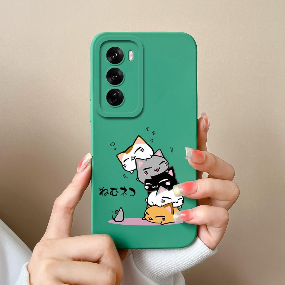 Silikonový kryt pro Oppo Realme C63 C61 Narzo N63 Reno12 Pro F 5G s kresleným vzorem kočky a sovy, odolný proti pádu, měkký silikonový chránič obrazovky pro telefon, pouzdro pro OPPO