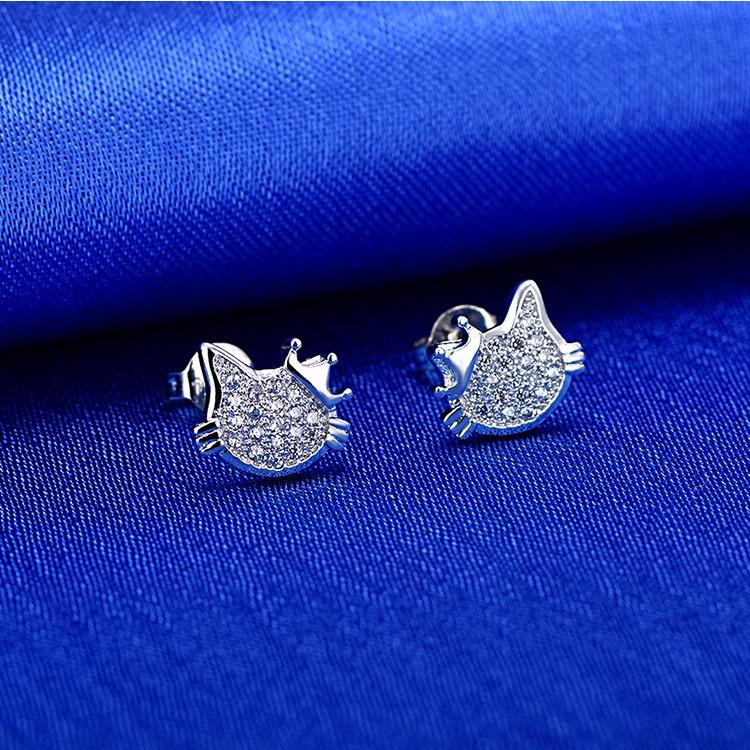 Cute Cat Earrings for Women Fashion Hollow Cartoon Jewelry Full of Diamonds