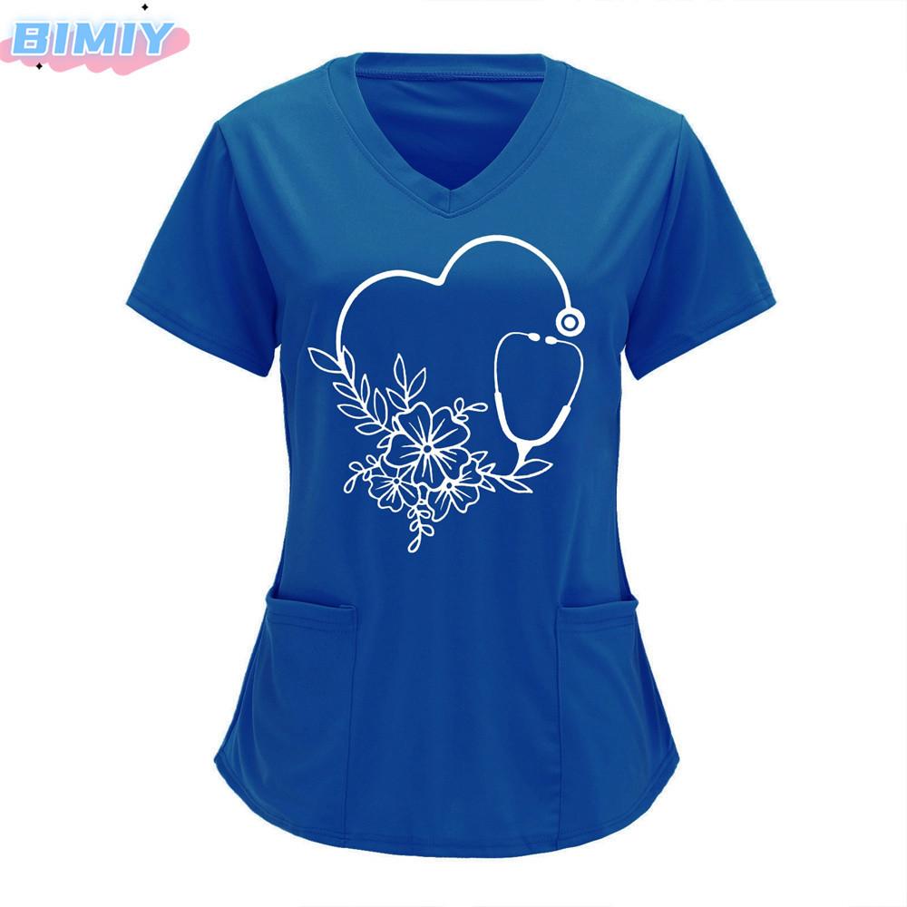 Damen T-Shirt V-Ausschnitt Krankenpflegeuniform Einfarbiges Muster Freizeit T-Shirt