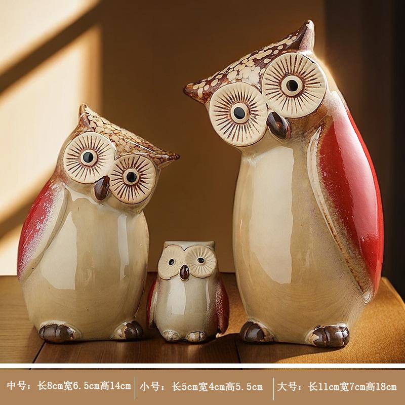 

American Style Family of 4 Owls Ceramic Figurine, Creative Tabletop Decor for Living Room, Bar Cabinet, Bookshelf