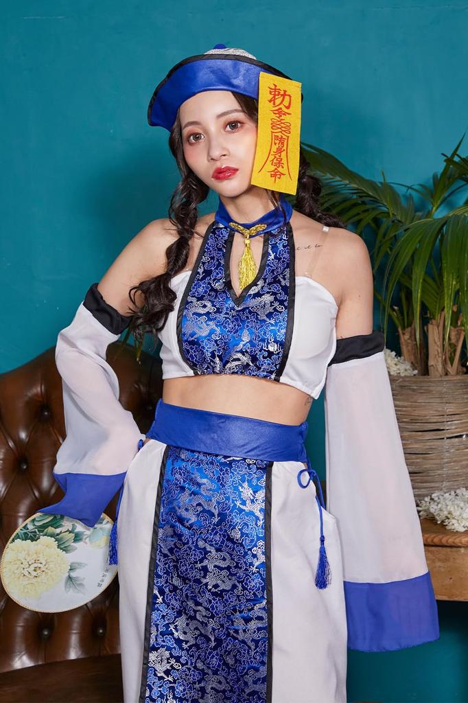 Clearstone Cosplay Halloween Oriental Blue Cool Jiangshi Costume for Women, Blue