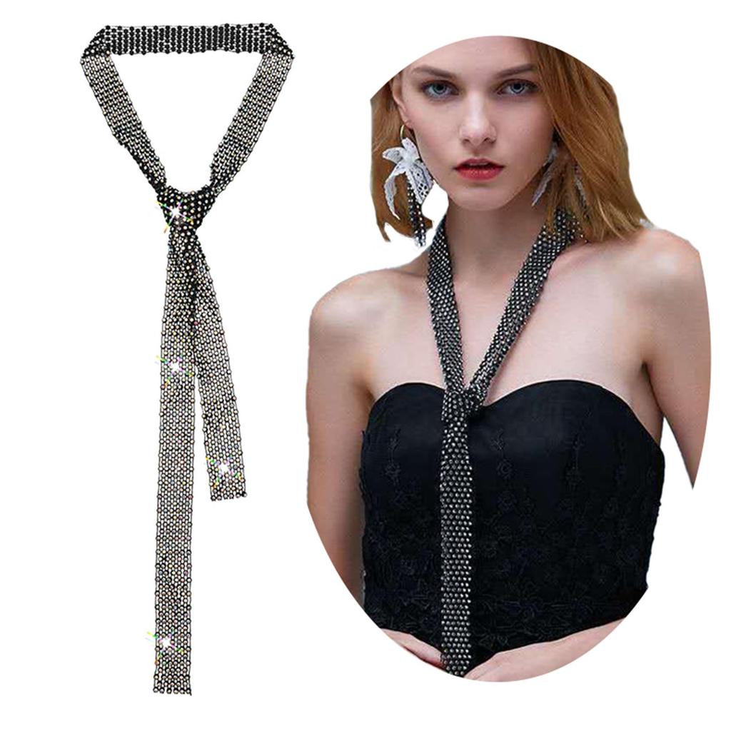 Glitzer-Strass-Halsbinde, Langes Kristall-Schmales Schal für Damen