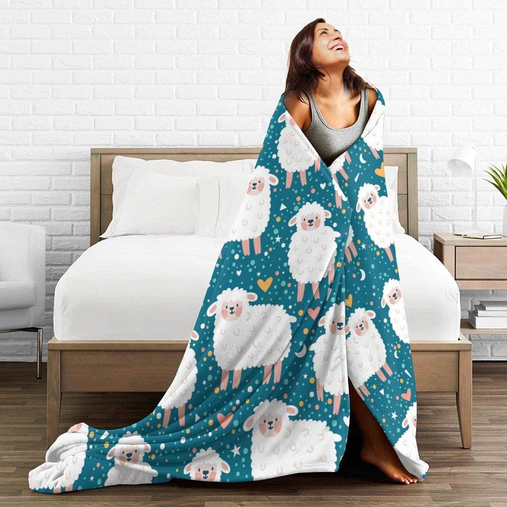 Cute Sheep Fleece Throw Blanket Ultra Soft Cozy Decorative Flannel Blanket All Season for Home Couch Bed Chair Travel 60x50in