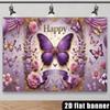2D Elegant Purple Butterfly Floral Birthday Backdrop for Photoshoot