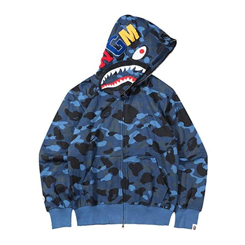 Women Bape Men Zip Up Jacket Shark Printing Hoodie Streetwear Fashion