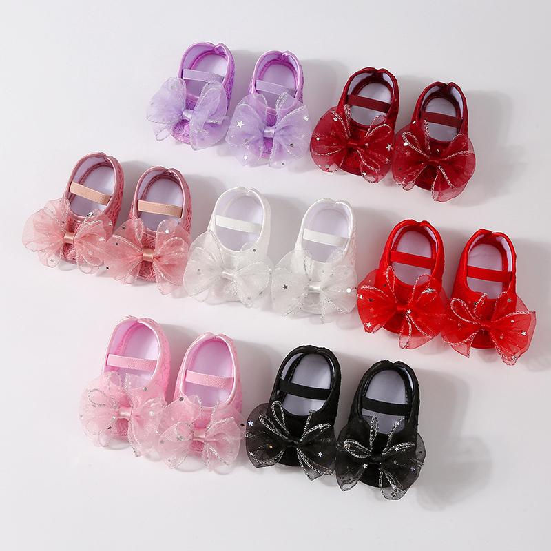 Infant Baby Girls Flat Non-slip Mesh Bow Shoes First Walking Shoes Princess Shoes