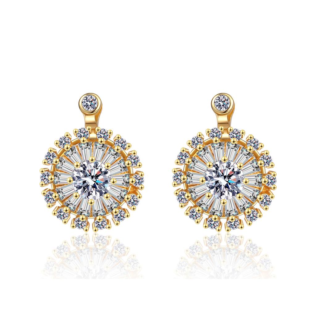 Stylish Rotatable Sun Flower Earrings Ring Set Full of Diamond Small Daisy Clavicle Chain