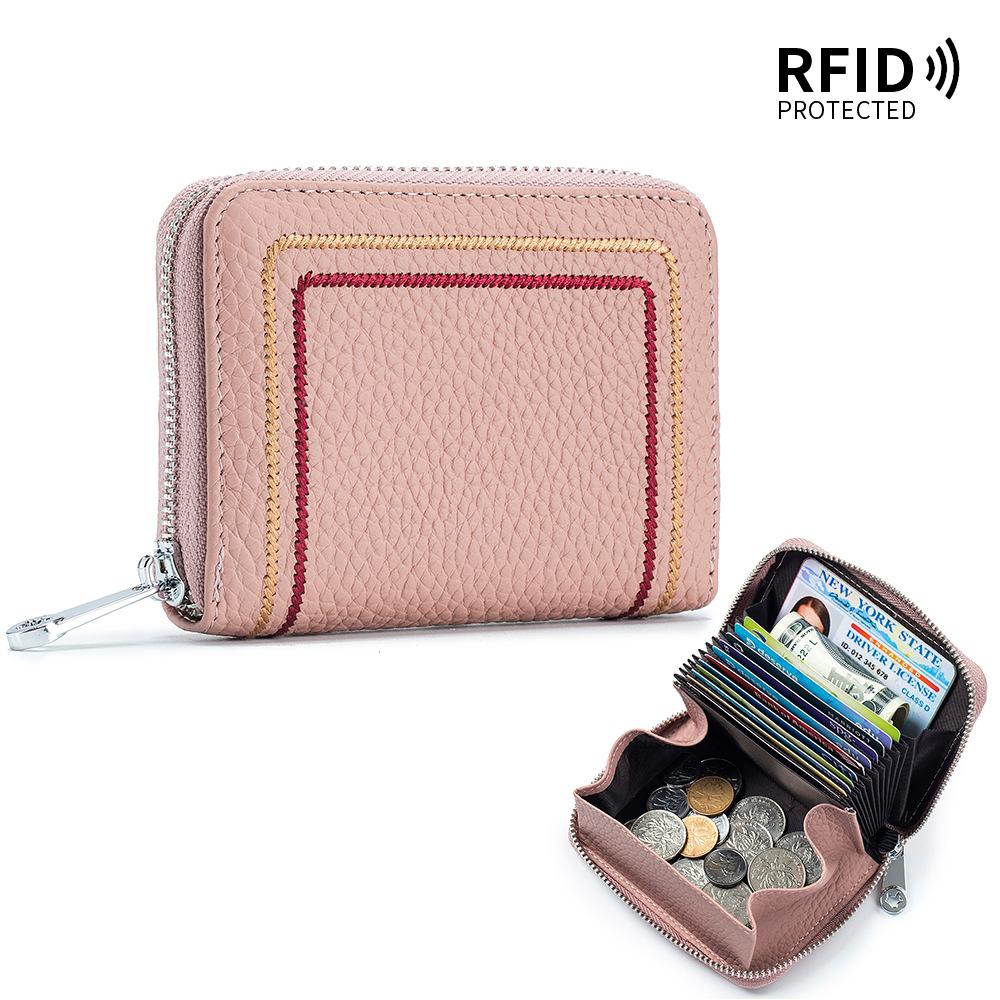 

Embroidered card bag Women s multi-card RFID mini card bag Simple soft leather change bag Coin bag Integrated bag
