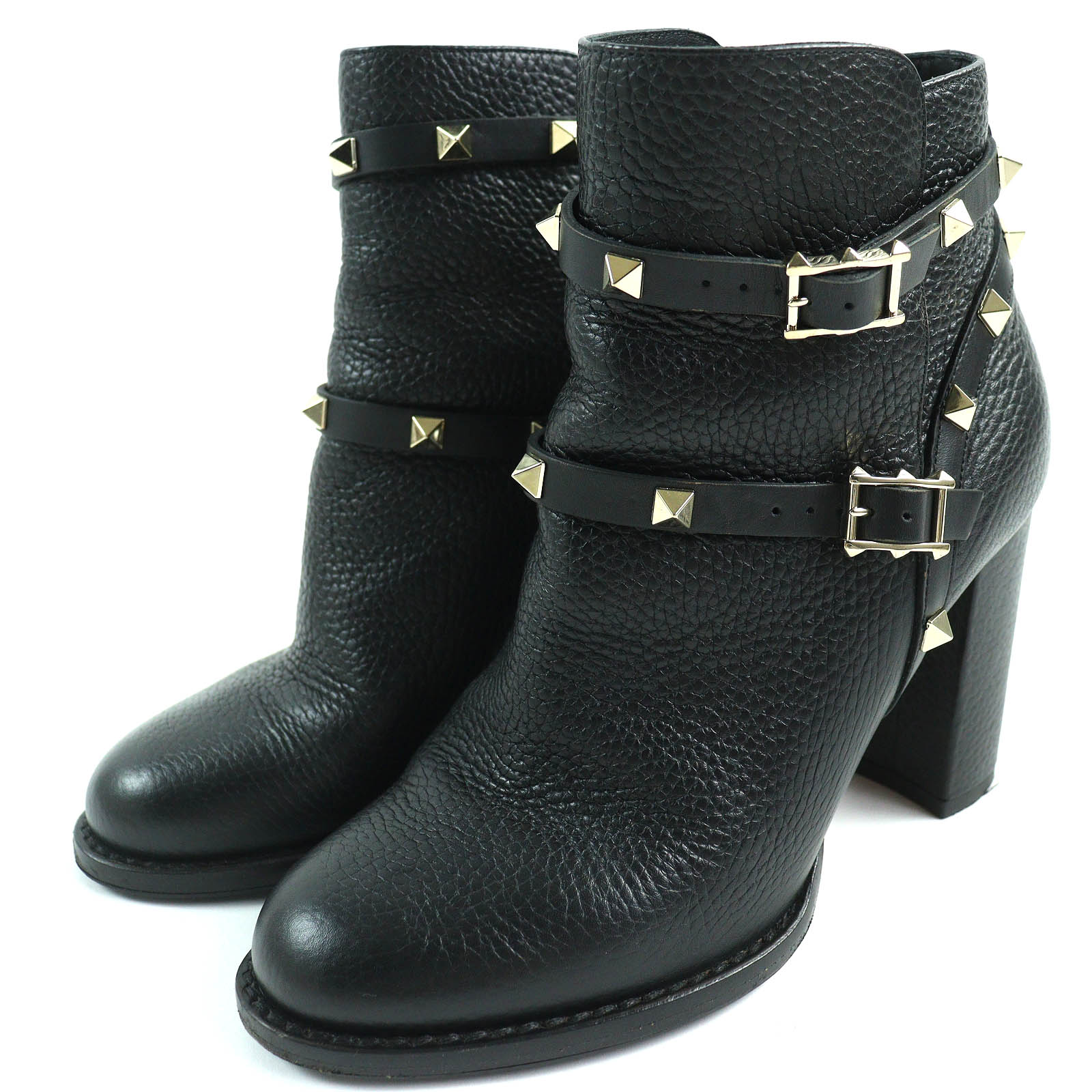 Great Valentino Garavani short boots Rockstud belt black leather Women 36 Used