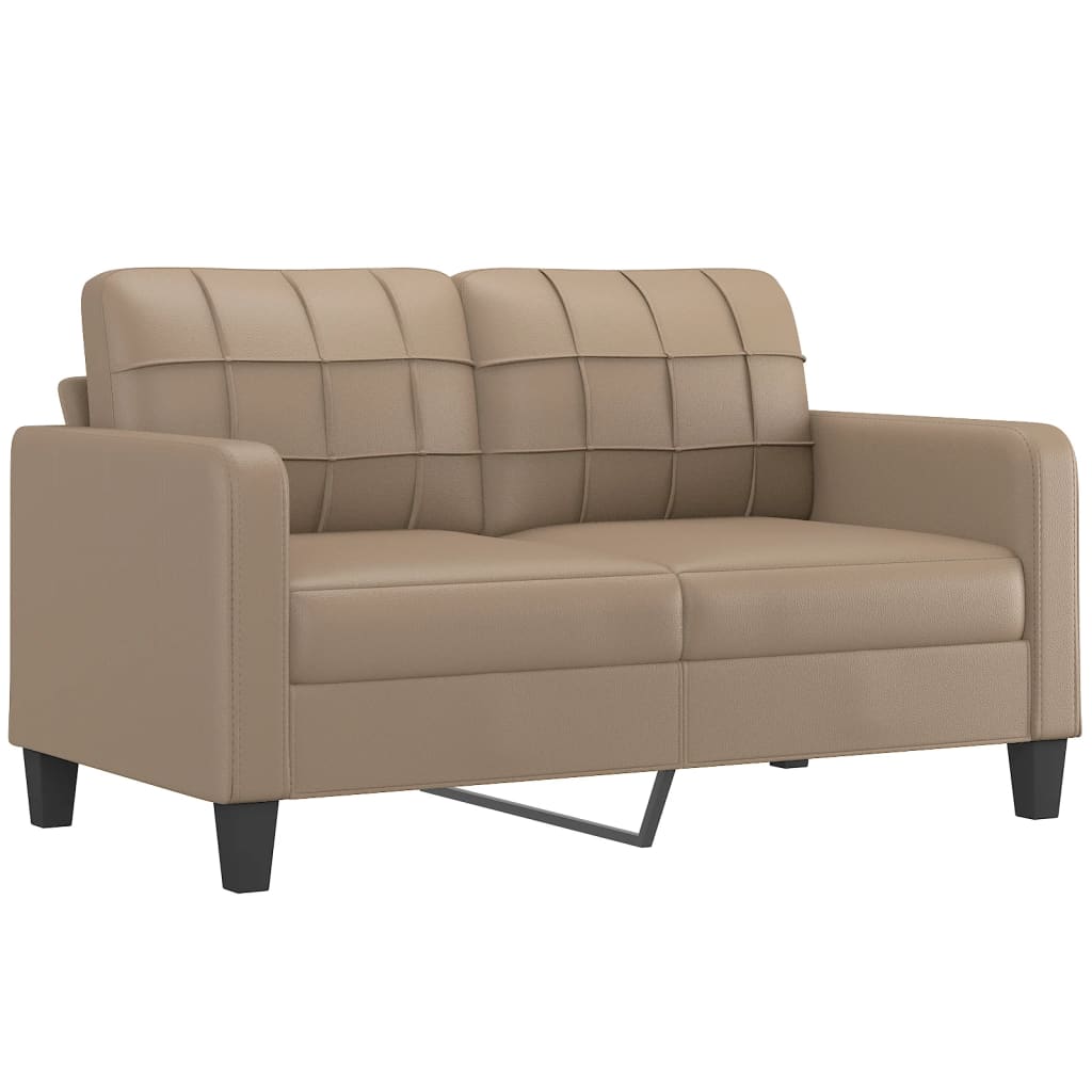 2 Seater Sofa with Decorative Cushions Cappuccino Brown 140 Cm Faux Leather