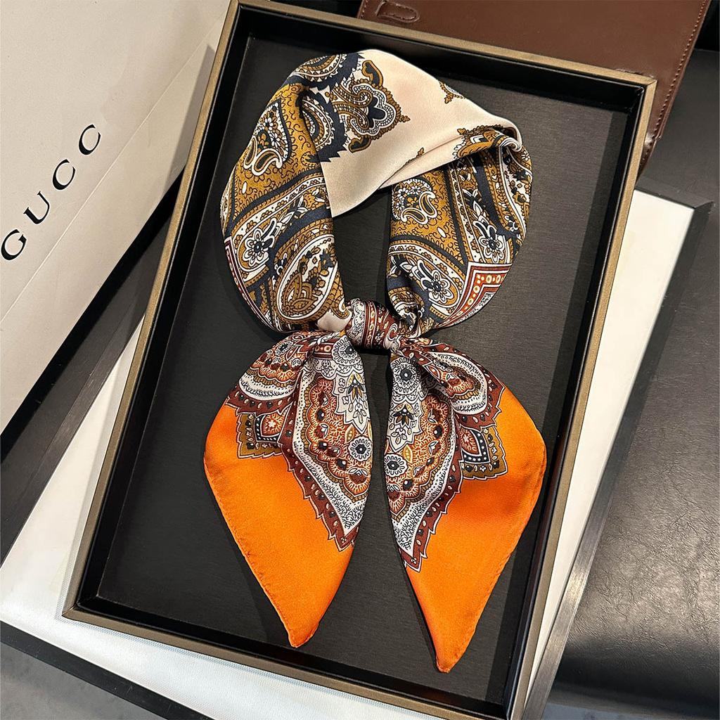 Luxury 70Cm Square Paisley Printed Women Scarf Silk Satin Scarves Shawl Designer Headband Hijab Bandana Wrap Bufanda