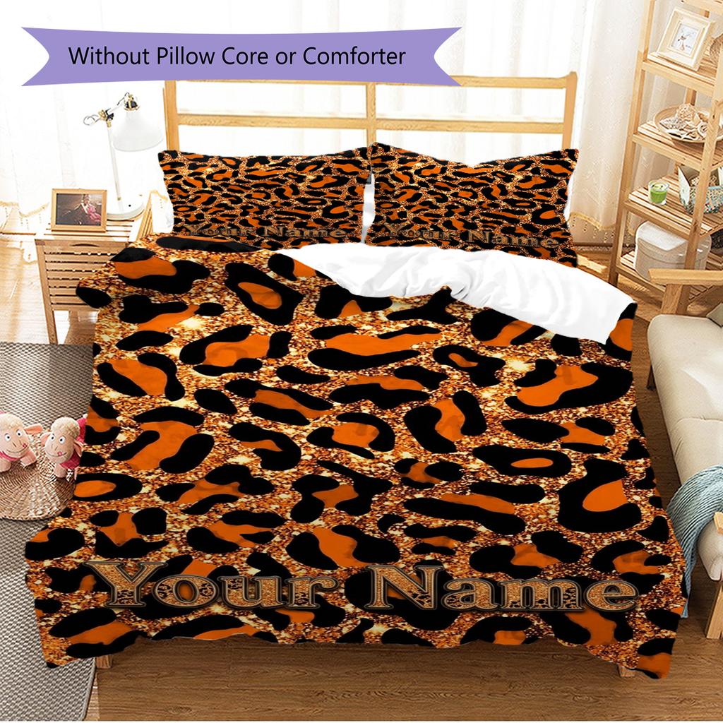 Name Custom Cow Leopard Pattern Pattern Bedding Set Quilt Cover Pillowcase Home Decor Gift (1 * Duvet Cover + 2 * Pillowcase, Without Core)