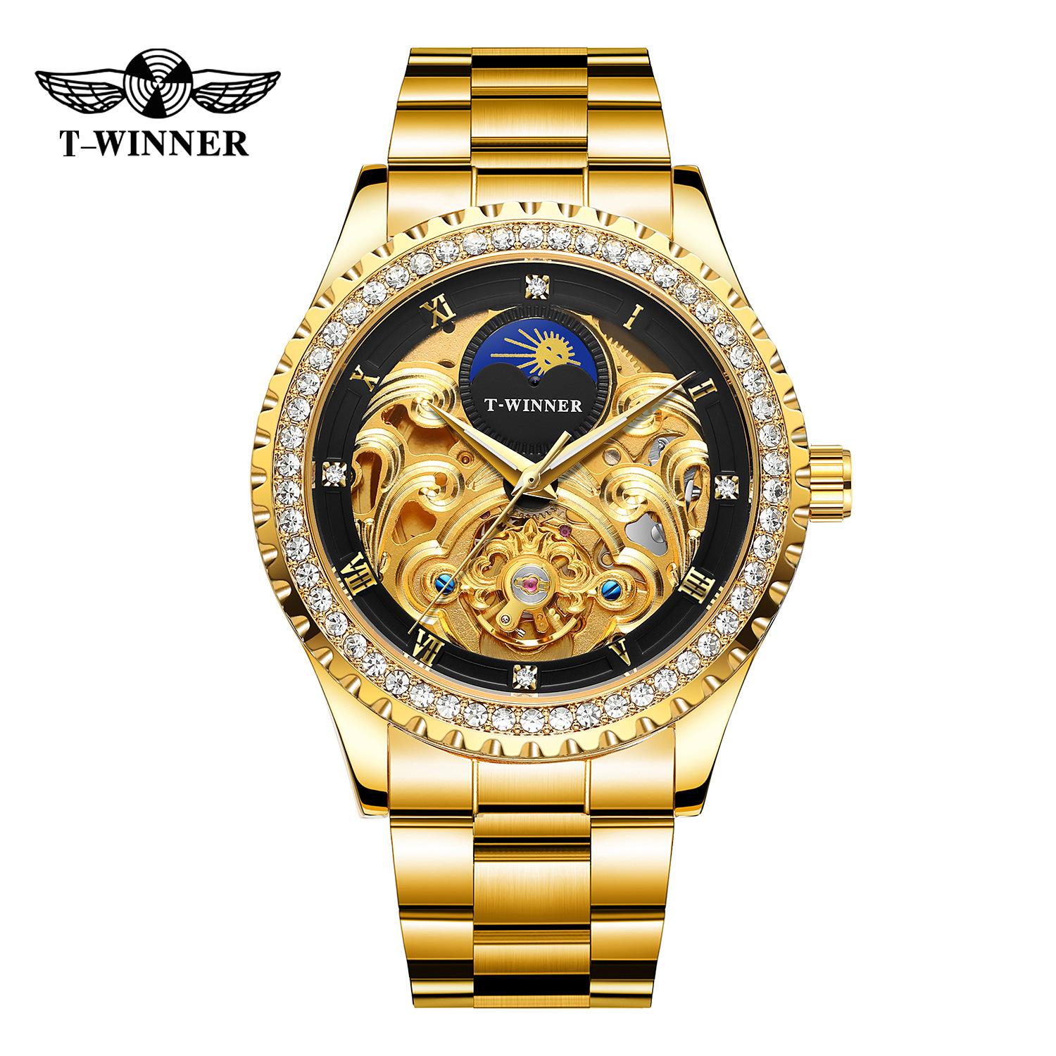 

Winner Style Men S Fashion Hollow Retro Rhinestone Watch, Automatic Mechanical Watch