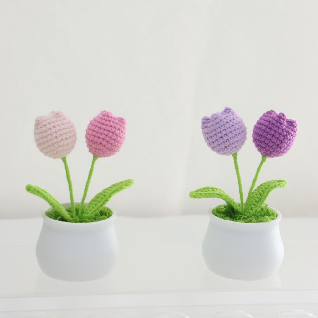 Hand-woven Tulip Flower Pot, Realistic Simulation Flower Design, Perfect Gift for Girlfriend, Relatives, Friends, Bright Colorful Home and Party