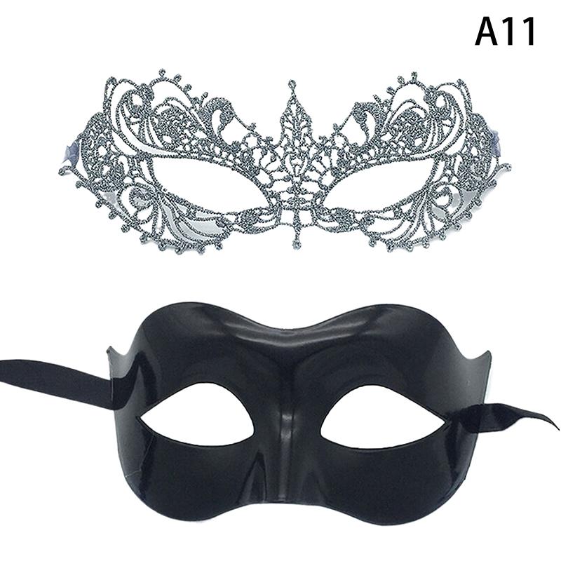 2Pcs Elegant Black Lace Masquerade Mask Set For Couples Perfect For Venetian Party Mardi Gras And Halloween Celebrations