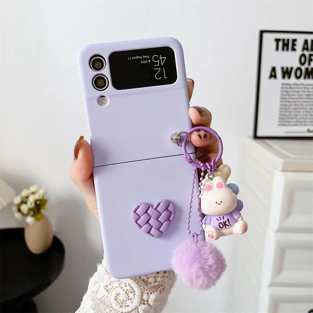 

For Samsung Galaxy Z Flip 7 FE Cartoon Bear Love Heart Case For Samsung Z Flip 7 6 5 4 ZFlip 7 Hairball 3D Cartoon Pendant Cover ZFlip3